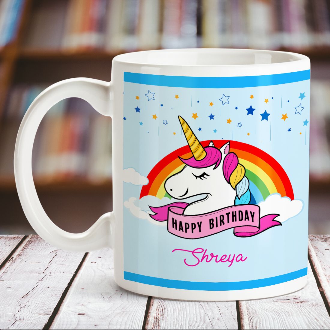 Unicorn Theme Happy Birthday Personalized Name White Mug