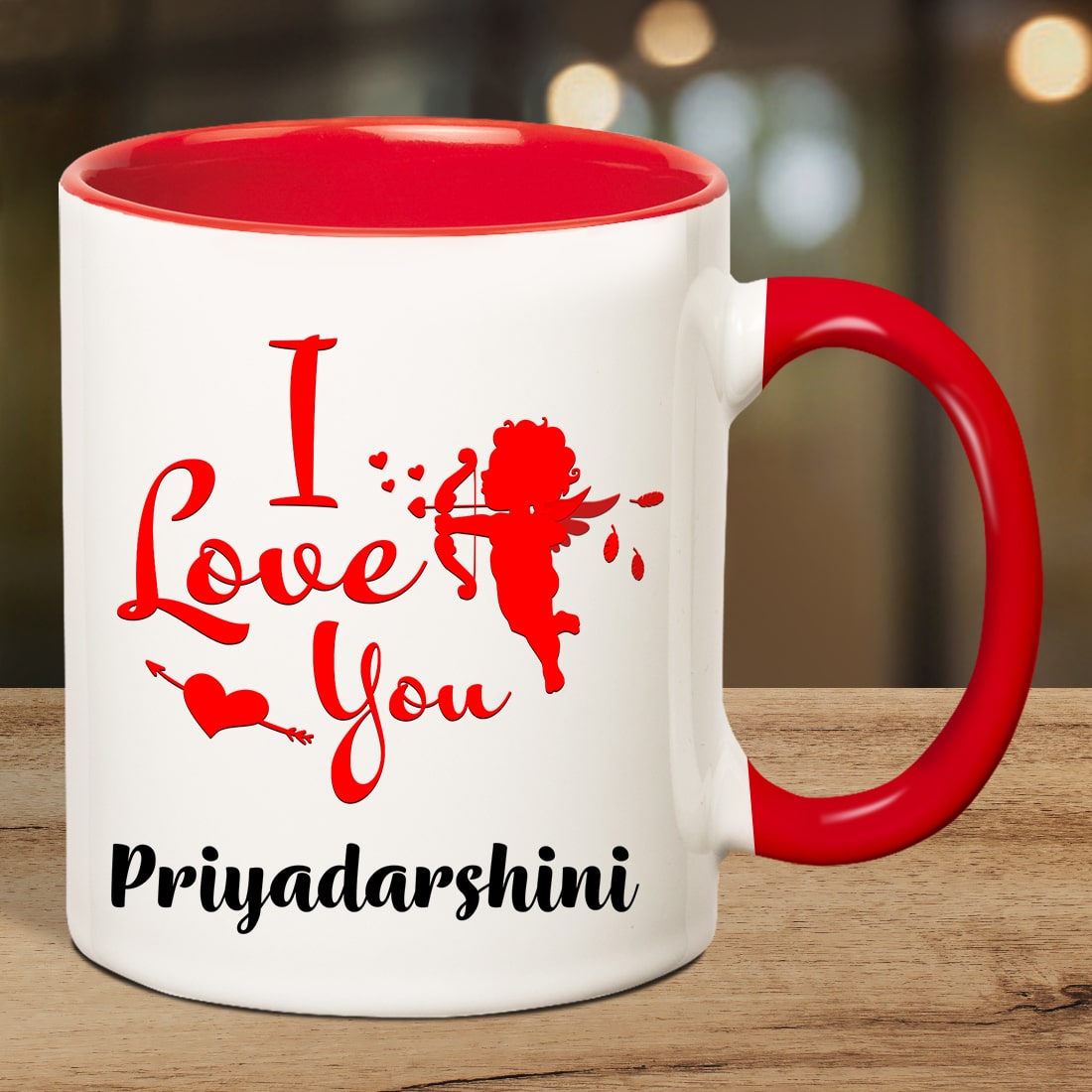 Personalized I Love You Cupid Name Inner Red Coffee Mug