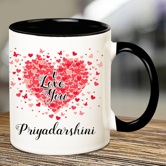 Personalized I Love You Flying Heart Name Inner Black Mug