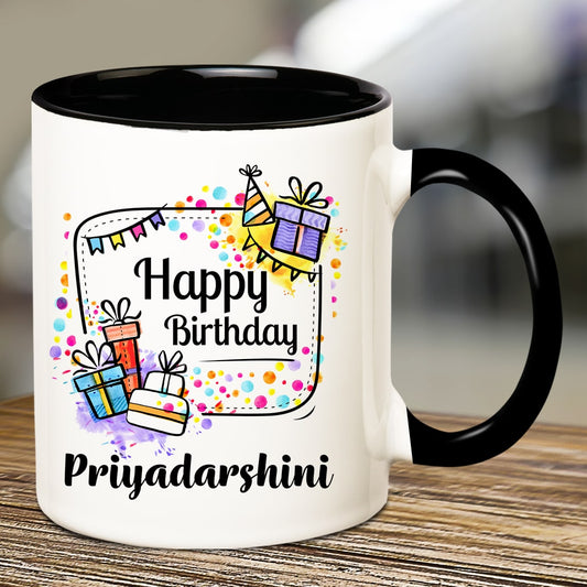 Personalized Happy Birthday Confetti Name Inner Black Mug