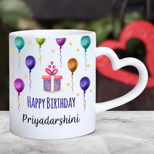 Personalized Happy Birthday Name Heart Handle Mug