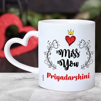 Personalized Miss you Name Heart Handle Mug