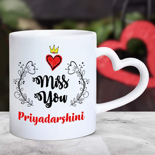 Personalized Miss you Name Heart Handle Mug