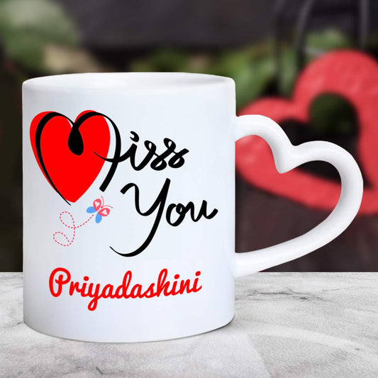 Personalized Miss you Name Heart Handle Coffee Mug