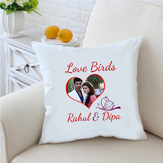 Love Heart Birds 16 inches White Cushion With Filling