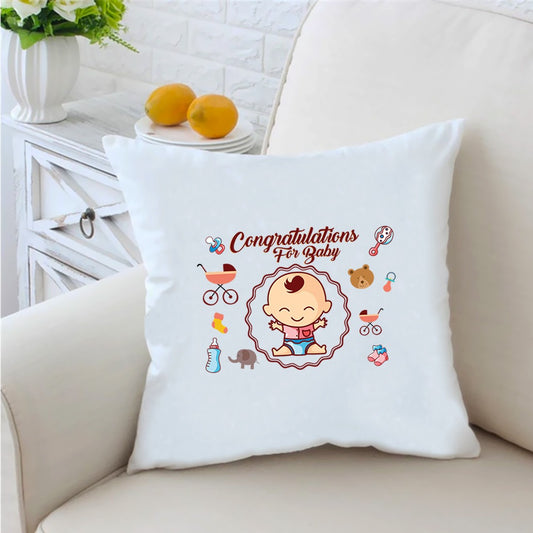 Congratulations For Baby 16 inches White Cushion With Filling