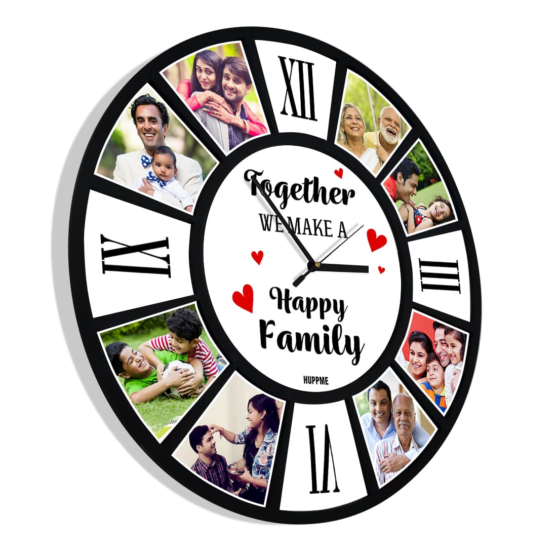 Personalized Happy Family 3D Ring (2 Layer) MDF Wall Clock - 40 cm