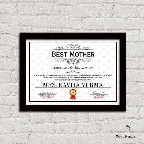 Personalized Best Mother Framed Certificate