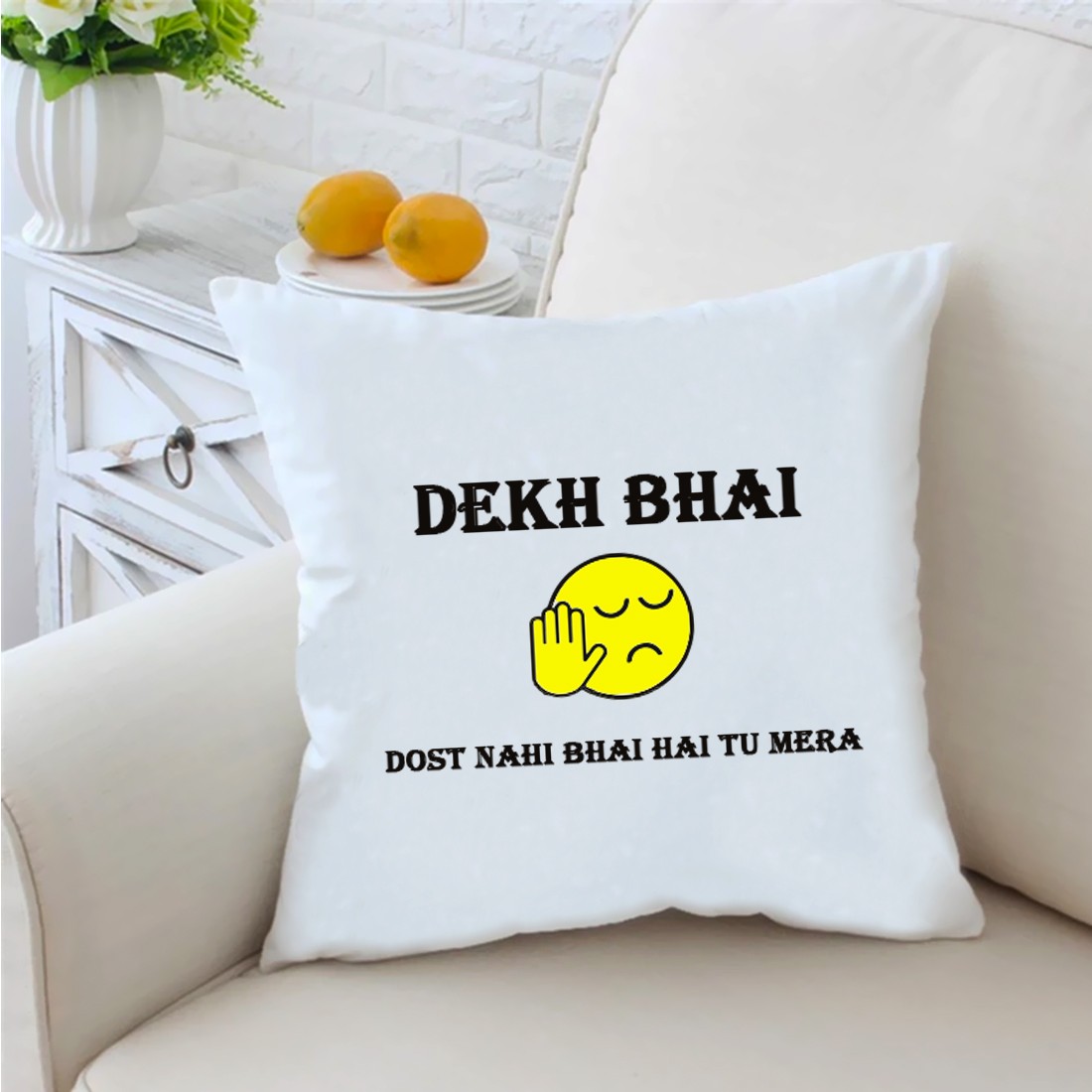 Dekh Bhai 16 inches White Cushion With Filling | Huppme.com
